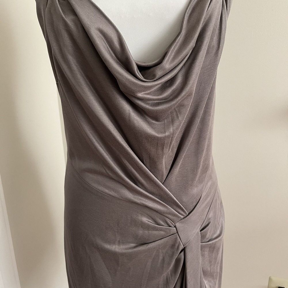 Karen Millen Taupe Brown Cap Sleeve Sheath Dress Size 8 EU 40 Faux Wrap - Picture 4 of 10
